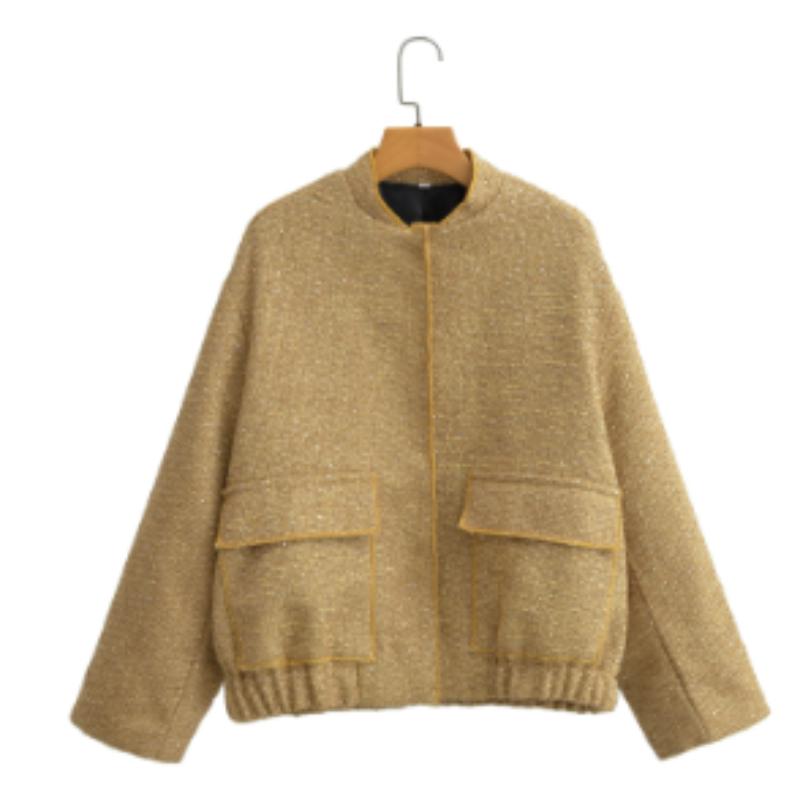 Sequin Women Coat Street Long Sleeve Stand Collar Female Jacket Autumn Loose Single Breasted Lady Outwear