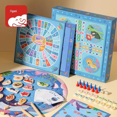 Multifunktionales Kinderspielset: Brettspiel, Karten, Wurfscheibe, Angelpuzzle, Lernspielzeug für Kinder von 3-6 Jahren