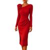 Huaqianguhh Vestito Midi Bodycon da Donna per Feste Cocktail, Manica Lunga Fiore 3D Pieghettato Abito Formale da Ospite di Matrimonio da Sera