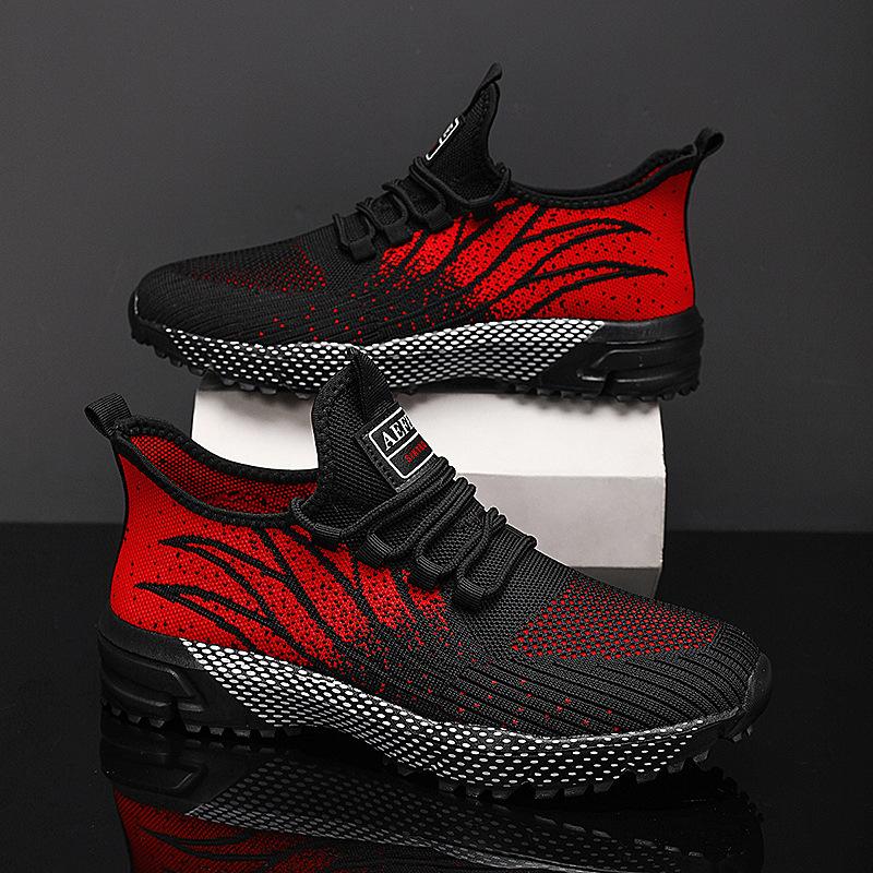 Large size summer and autumn men's sports shoes lightweight running shoes breathable fly-woven mesh shoes marathon long-distance running shoes