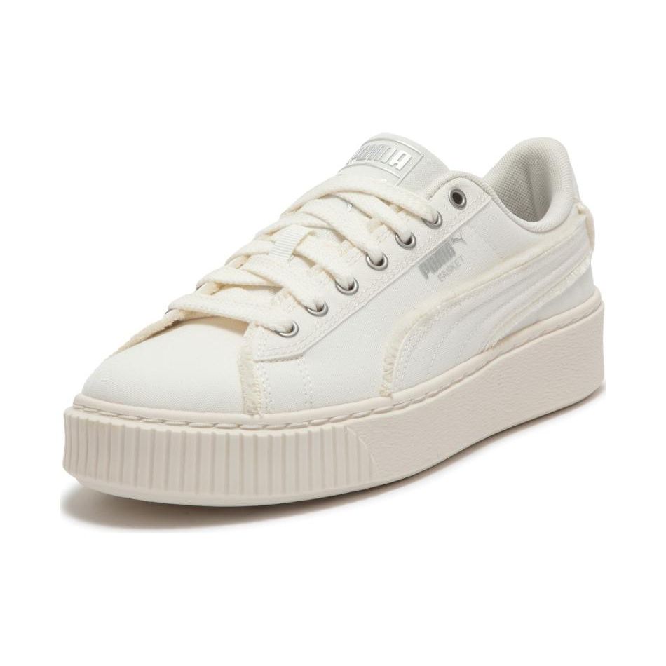 Puma Basket Platform Fringe Round Toe Lace-Up Low-Top Sneakers Women Sneakers Beige 399252-02