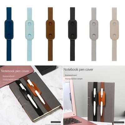 1pc Vintage Pu Leather Stationery Case Book Notebook Rubber Band Pen Clip Portable Office Meeting Laptop Pen Holder Stationery Case
