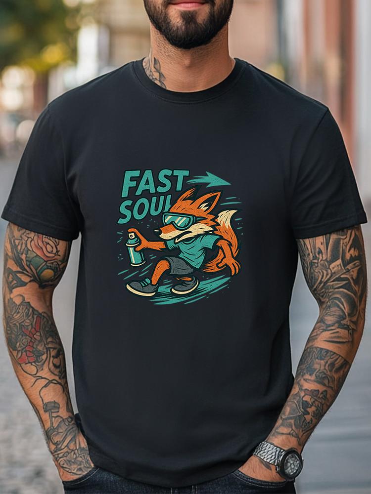 Fast Soul T-Shirt Cool Graffiti Fox Streetwear Tee Urban Skater Style Cartoon Unisex T-Shirt M