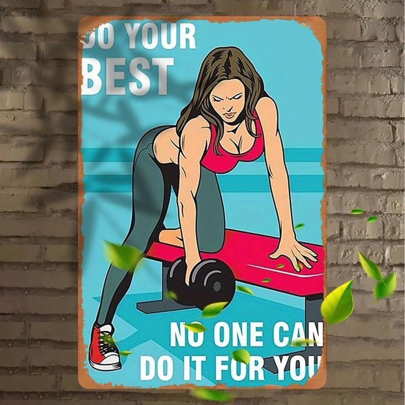 Gym Motivation Metal Tin Sign Fitness Weightlifting Dumbbell Wall Art Decor Home Gym Garage Man Cave Poster Painting