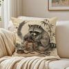 Japanese Raccoon Ramen Cushion Cover Breathable Short Plush Pillow Case Machine Washable Wrinkle-Resistant Soft Durable