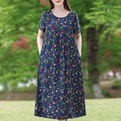 Büyük Beden Şık Kadın Bol Elbiseler Yaz Kısa Kollu Günlük Uzun Elbise Kadın Vintage Giysiler