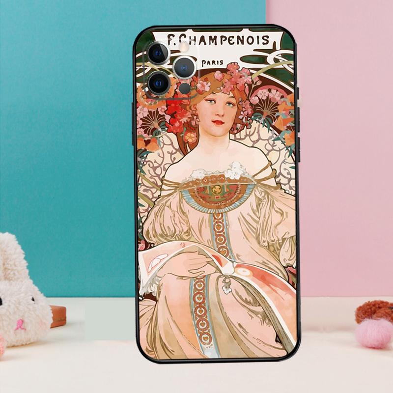 Alphonse Mucha Art Phone Case For iPhone 16 15 14 13 11 12 Pro Max 12 13 Mini XR 15 16 Plus 16e Cover Coque