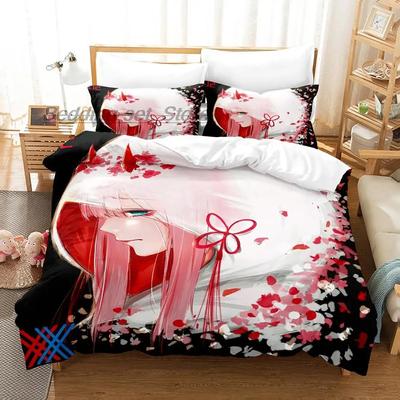 Darling In The Franxx Bettwäsche-Set Einzelbett Twin Full Queen King Size Bettset Aldult Kinderzimmer Bettbezug-Sets 3D Bettlaken-Set