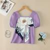 ZANZEA Women Square Collar Casual Floral Print Short Sleeve Blouse