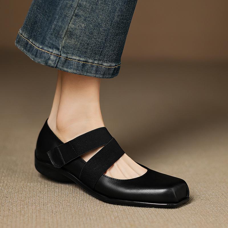 Fashion 2025 New Fashion Women Pumps Shoes Low-heel Retro Genuine Leather Party Mary Jane Autumn Square Toe Shoes Dress Heels Women