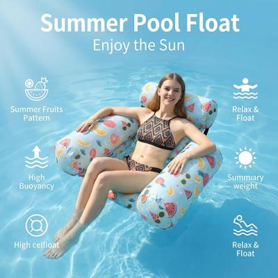 Tropical Leaf Inflatable Pool Float - PVC Lounge Chair with Backrest for Adults, Summer Water Floating Bed for Swimming Pool
