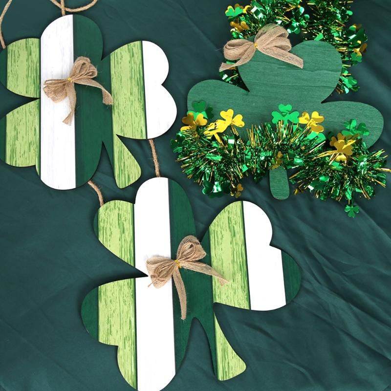 Irish Festival Decoration Wood Shamrock Door Sign Hanging Ornament for Front Door Mantels Tree Holiday Party Decoration