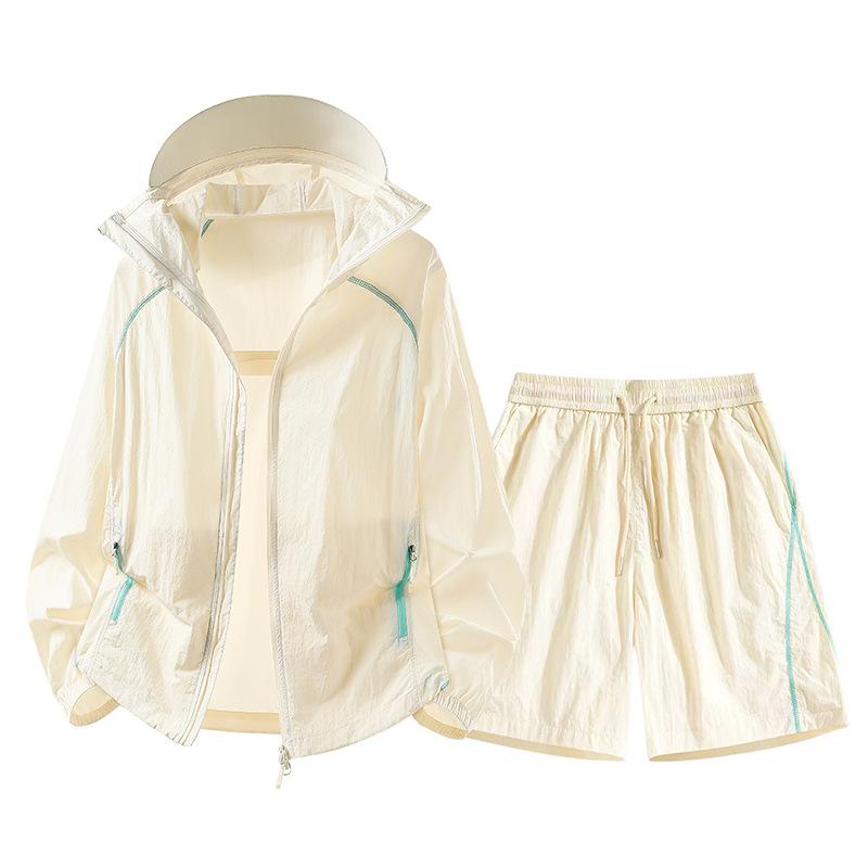 Outdoor ice silk sunscreen clothing men's summer UV protection UPF10 + casual loose sports couple sunscreen clothing set