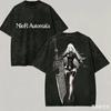T-shirt Unisex Streetwear in Morbido Cotone, Vestibilità Larga, Manica Corta, Lavaggio Vintage NieR: T-shirt Automata 2B Print da Donna e da Uomo