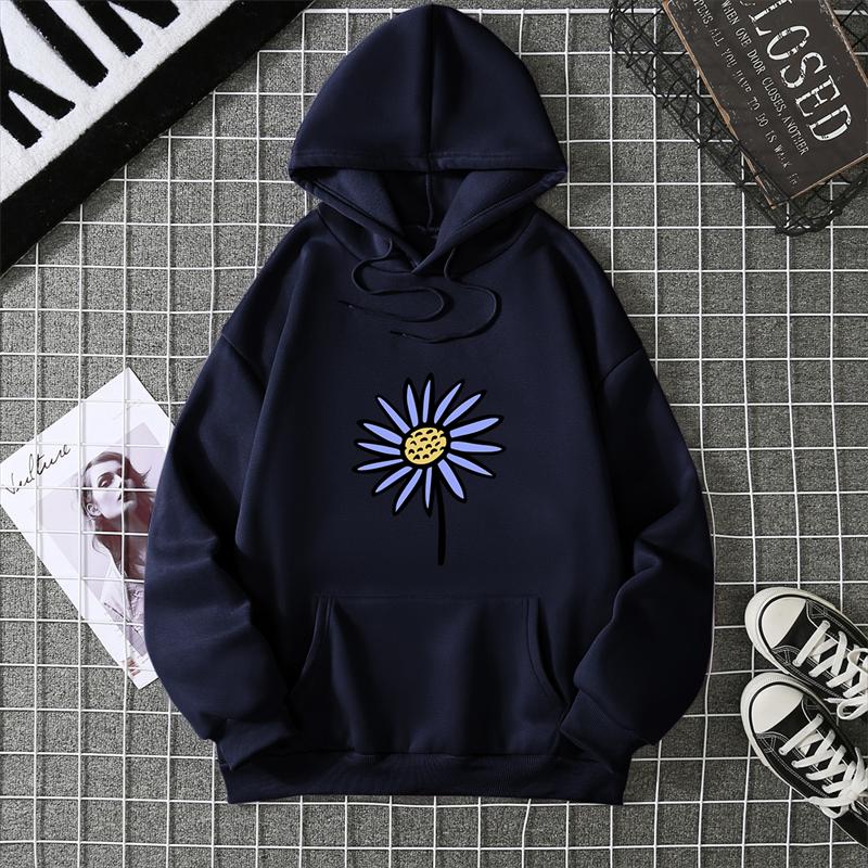 Simple Beautiful Sunflower Printed Women Hoodies Harajuku Fleece Hoody Fashion Loose Sportswear Pocket Autumn Woman Clothes