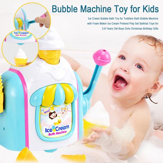 Ice Cream Bubble Bath Toy for Toddlers Bath Bubble Machine with Foam Maker Ice Cream Pretend Play Set Bathtub Toys for 3-8 Years Old Boys Girls