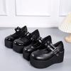 Vintage Round Head Patent Leather Large Size 43 Mary Jane Shoes Spring Muffin Bottom Slope Heel Patent Leather Shallow Mouth Women's Shoes