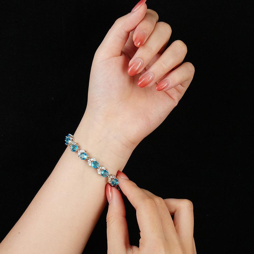 Brilliant Light Blue Cubic Zirconia Bracelets Silver Color Fashion CZ Tennis Bracelet for Women Engagement Party Jewelry Gifts