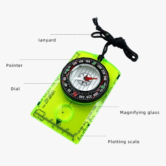 Outdoor-Kompass mit Lupe, Lineal, Skala, Multifunktional, Camping, Wandern, Rucksackreisen, Survival, Orientierungslauf-Kompass, Navigationswerkzeug