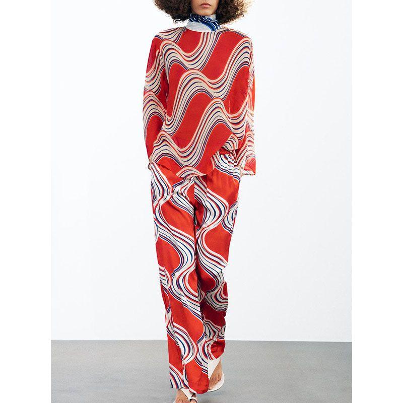 Retro Bowknot Decoration Print Shirts 2183051 Comfortable Print Pajamas Style Pants 2183052