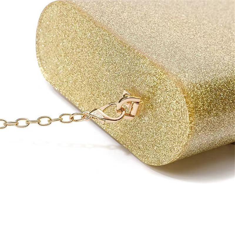New Fashion Acrylic Evening Bag Brand Clutch Purse Gold Glitter Wallet Mini Chain Shoulder Crossbody Bags For Women Chic Handbag