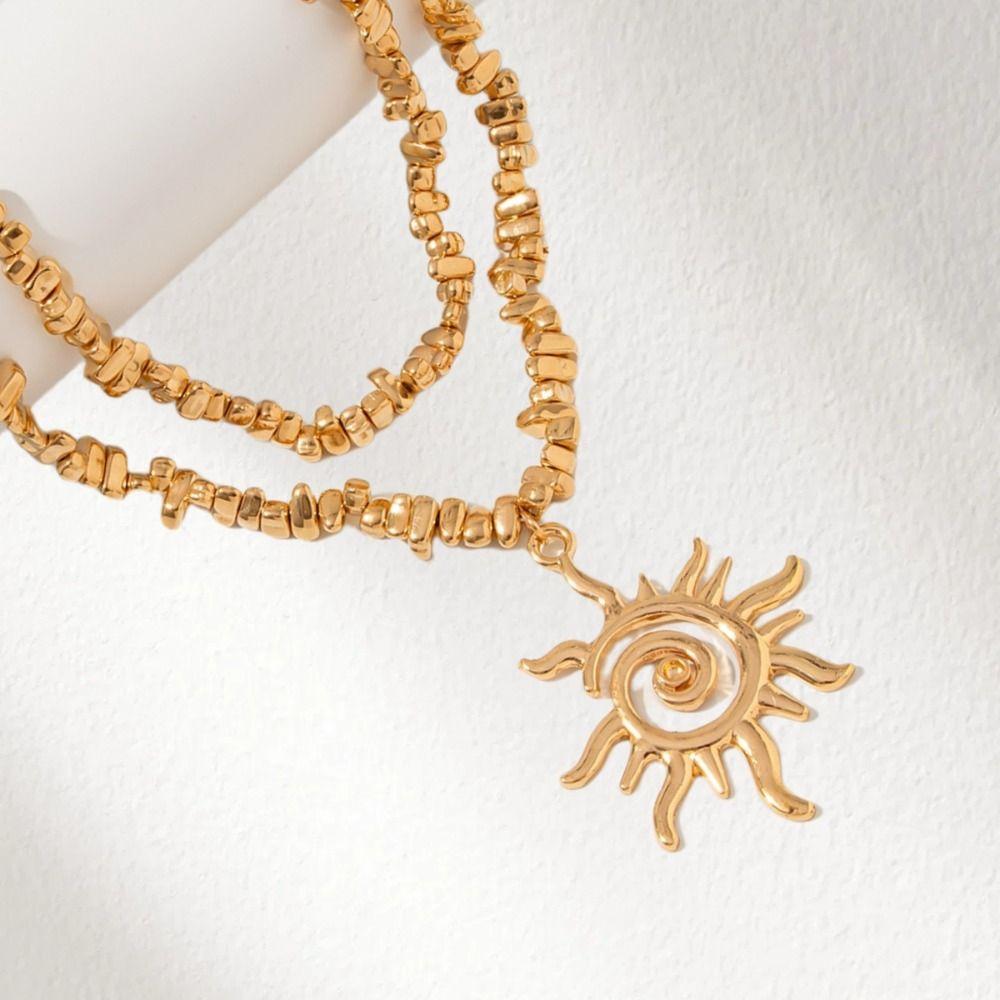 Imitation Pearl Sunflower Pendant Exquisite Beads Chain Choker Jewelry Multilayer  Necklace  Girls