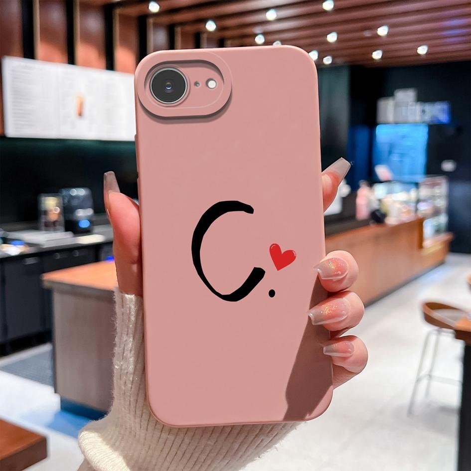 Phone Cover For Apple iPhone 16e 16 15 14 13 Pro Max Plus Pretty Red Love Heart Letter Pattern Soft Silicone Anti Fall Protective Case For Apple Shell