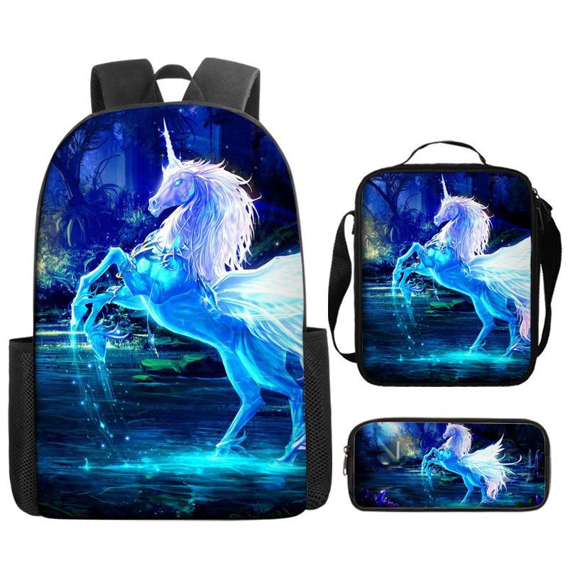 Unicorn Backpack for Kids School Bag Set 3-Piece with Pencil Case Shoulder Bag, Cartoon Anime Backpack for Boys Girls Students