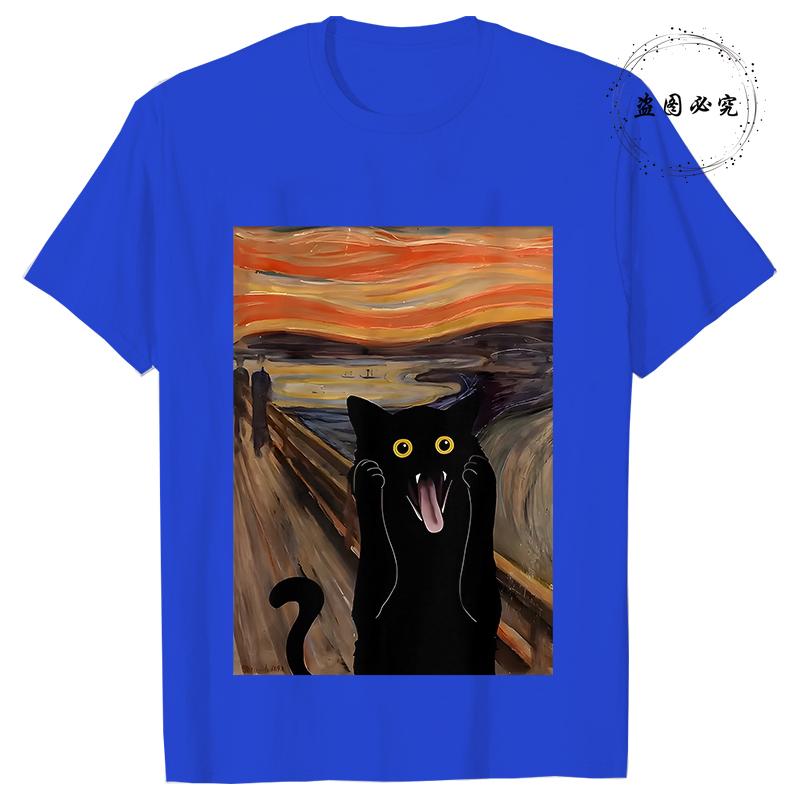 Scared Cat Print Clothes for Unisex Tshirt Funny Casual Short Sleeve Tees Summer Y2k Tops Fashion Female Aesthetic Clothing