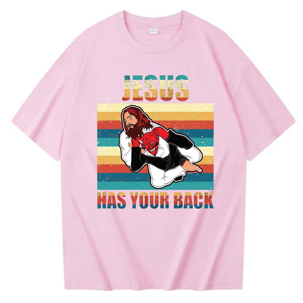 Jiu Jitsu Jesus Has Your Back Tshirt Brazilian Jiujitsu T Shirt Vintage Cotton Unisexs Short Sleeve Tee Shirt Streetwear Tops