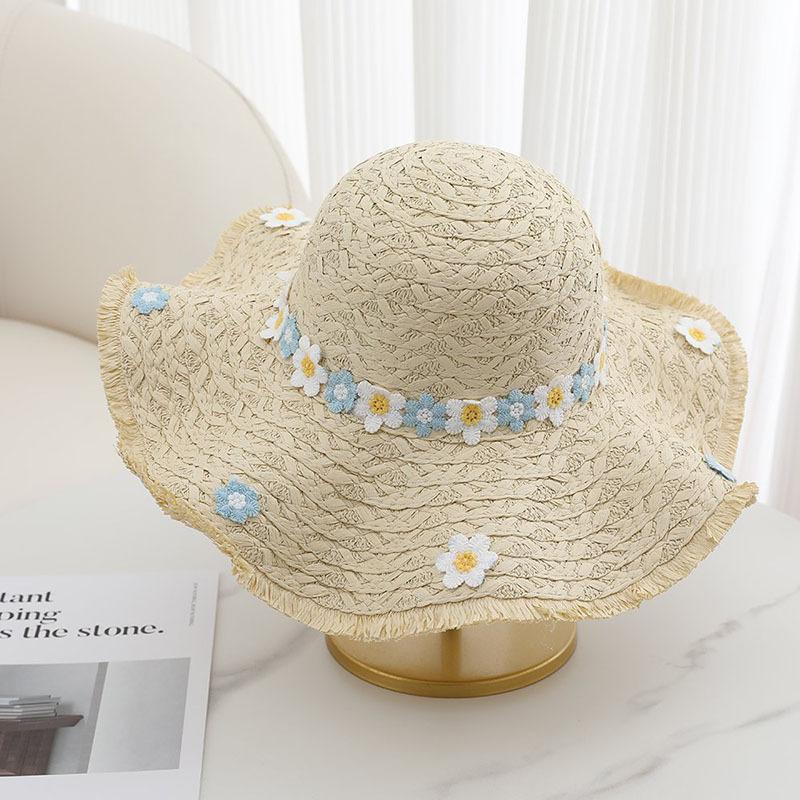 New Lafite straw hat flower hat women's summer vacation seaside big brim sun protection beach hat
