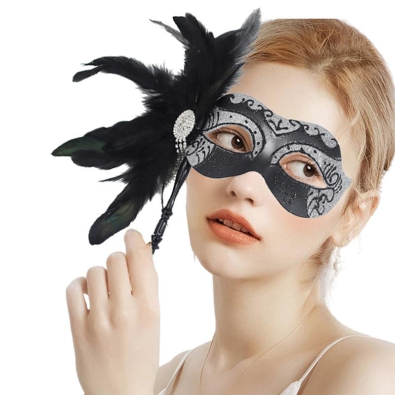 Venetian Masquerade Masks Halloween Mardi Gras Masks with Stick Ball Party Masks