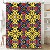 Decorative Fabric Shower Curtain Kawaii Flower Print, Black Red Yellow Pink Floral Pattern Waterproof Bathroom Decor DIY Handmad