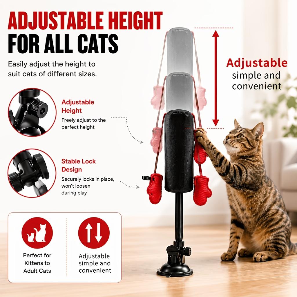 Suction Cup Cat Punching Bag Toy with 2pcs Boxing Gloves, Spring-Loaded Interactive Self-Play Cat Toy, Suitable for Indoor Cats and Kittens