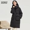 Xue Zhong Fei Women's Mid-Length Maillard Solid Color Down Jacket with Detachable Hood