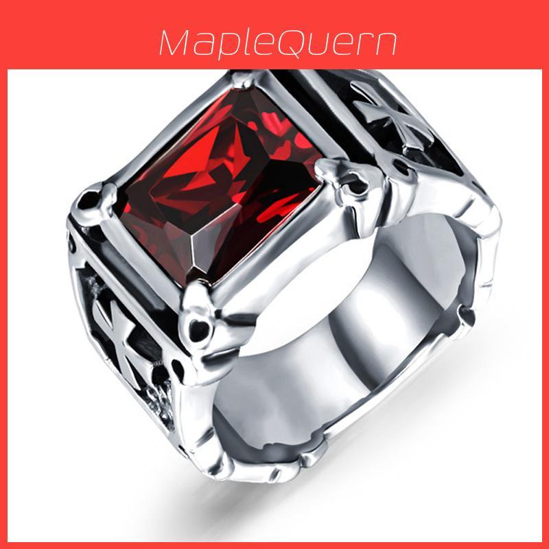 Cool Fashion Vintage Red Onyx Thor Men's Stainless Steel Ring With Gothic Style