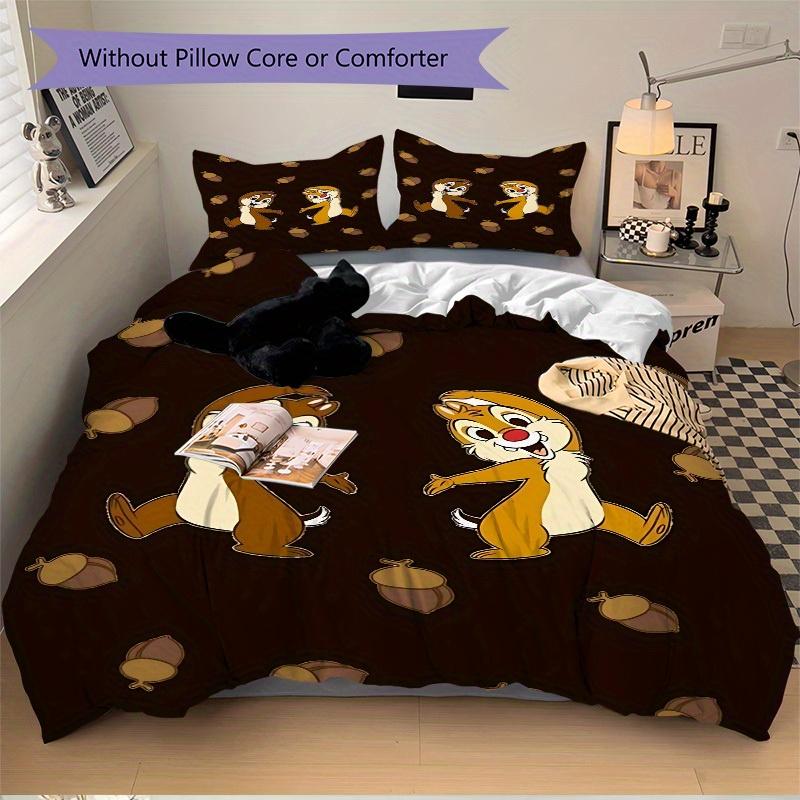 3pcs Chip 'n' Dale Printed Bedding Set, Breathable And Soft, Machine Washable, Christmas Gift, Suitable for Bedroom Decoration, 117