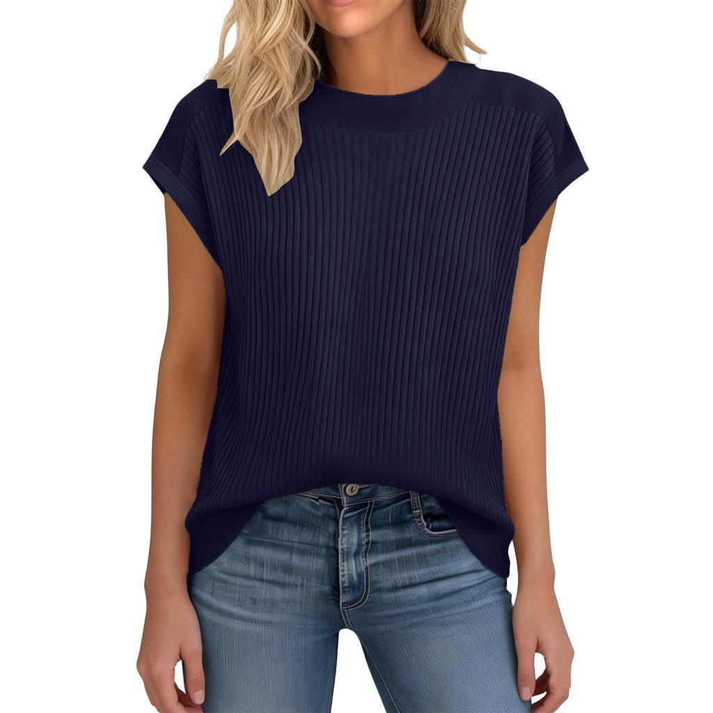Women's Fashion Versatile Round Neck Knitted Short Sleeve Top