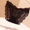 Women's Red Lace Mesh Low-Rise Quick-Dry Triangle Panties for Temptation and Auspicious Wedding