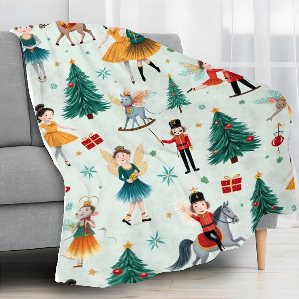 Nutcracker Christmas Blanket Ballet Dancer Toy Soldier Fairy And Tree Design Soft Fleece Throw Cozy Kids Room Decor Gift Idea