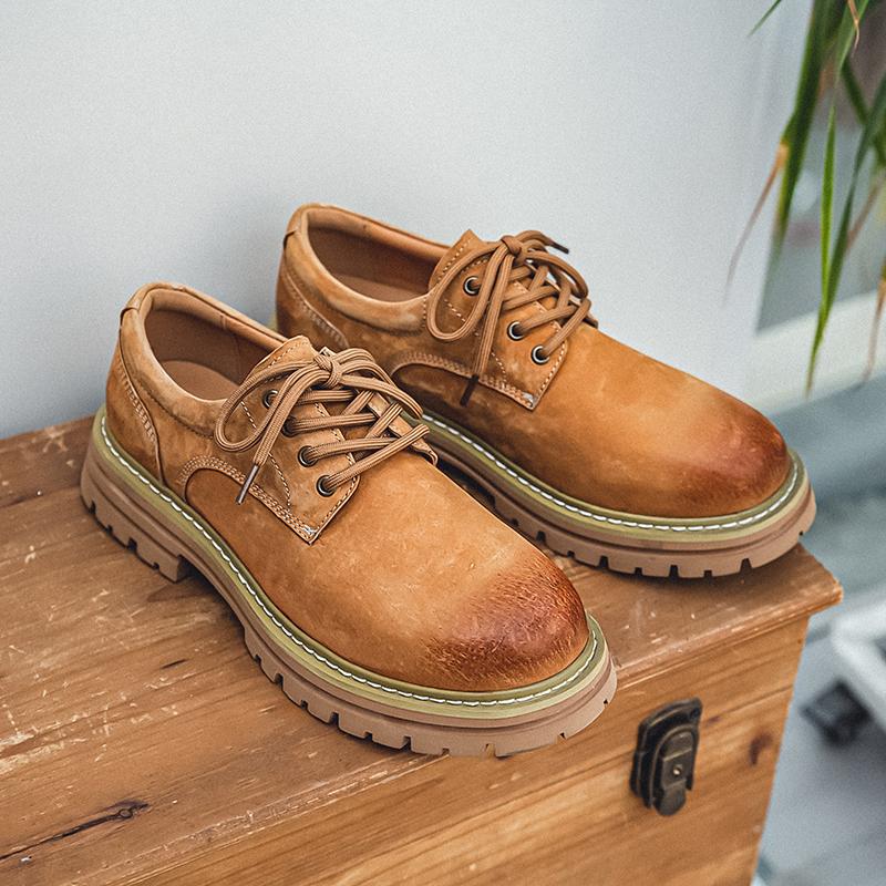 Wysokiej Jakości Klasyczny Brytyjski Street Style Prawdziwa Skóra Buty Robocze Dla Mężczyzn Żółte Hombre Nastolatki Codzienne Casualowe Buty Eleganckie