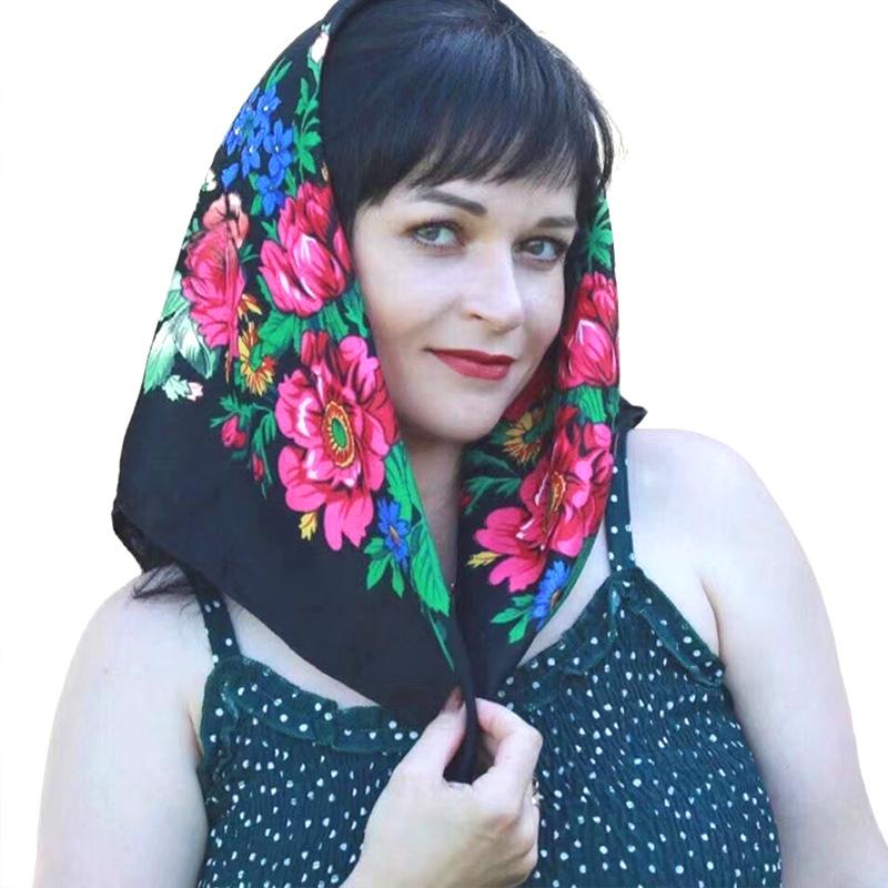 Women Square Scarf Ethnic Hijab Retro Handkerchief Head Wrap Head Scarves Muslim Floral Print Bandana Shawl Headscarf