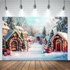 Christmas Winter Snow Village Photography Backdrop Xmas Candy Cane Decor Snowy Cottage Photo Studio Background Props for Family