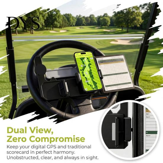 Golf Cart Accessory 1/2Pcs Steering Wheel Phone Holder, with Pencil Slot, Ball All-in-one Holder Marker Storage, Universal Flip-Up Cell Mount,