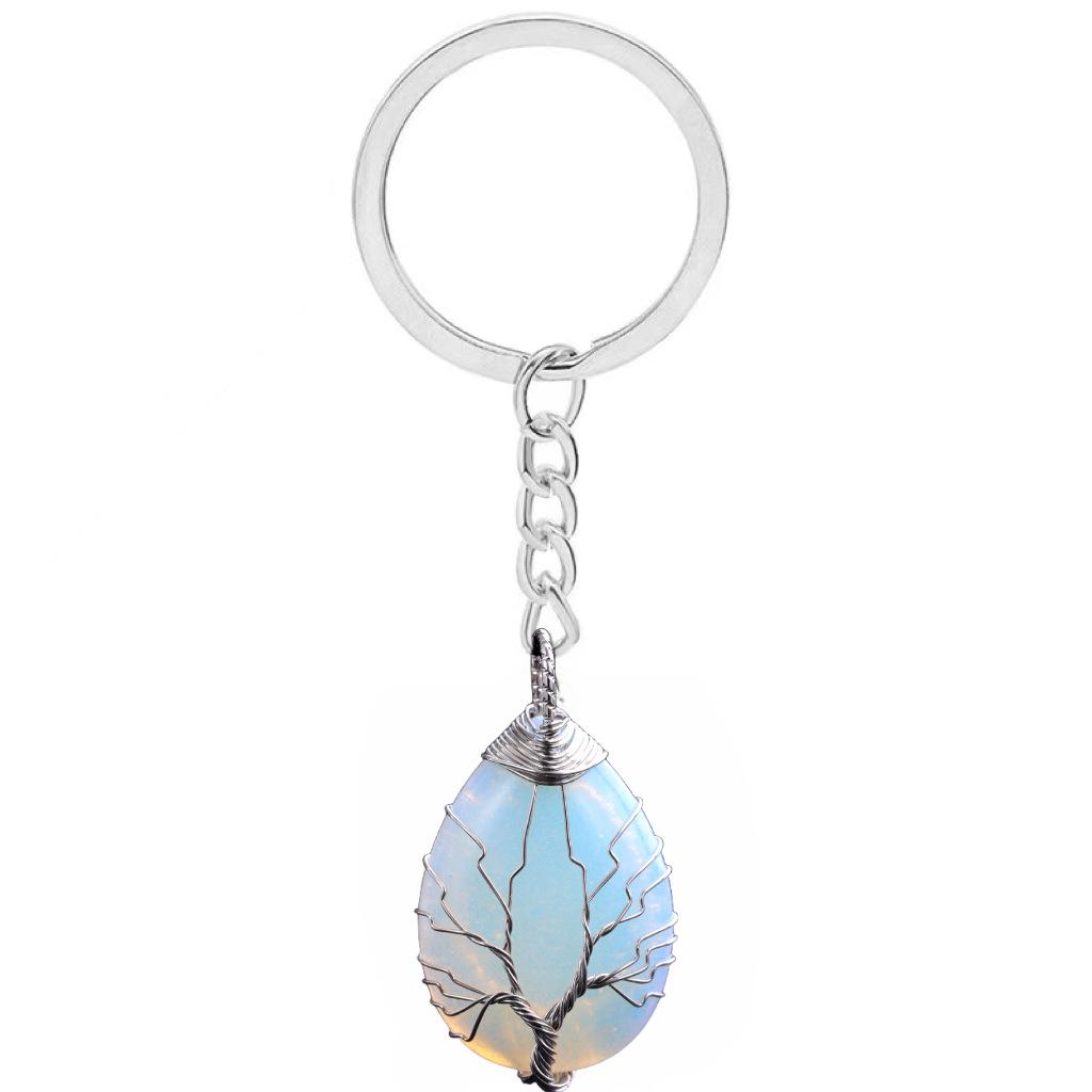 Waterdrop Life Tree Keychain Handmade Wire Wrapped Keychain Personalized Jewelry for Men Couple Family Keychain Pendant