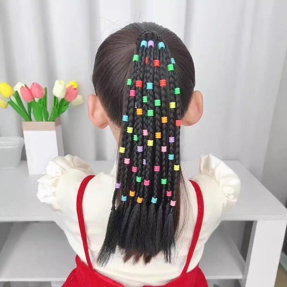 Elasticity Kids Braided Hair Rope Cute Wigs Beaded Braided Ponytail  Children Hair Tools