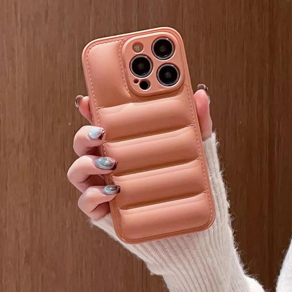 Colorful Down Jacket pattern silicon phone case for iPhone 16 15 14 13 12 11 Pro Max Plus full camera shockproof soft back cover
