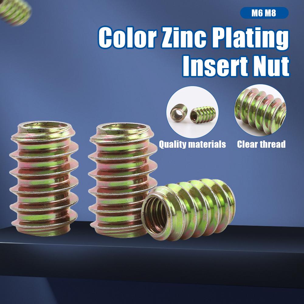 

NINDEJIN 10-20pcs Wood Insert Nuts M6 M8 Zinc Plated Carbon Steel Furniture Pass Through Drive Unhead Threaded Nut Screw M6x10 20pcs