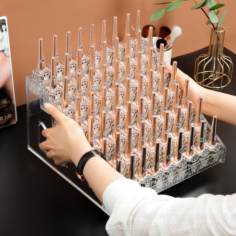 Acrylic Nail Polish Display Stand - Transparent, No-Assembly Cosmetic Storage Rack for Salons
