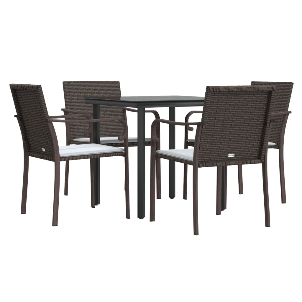 vidaXL 5 Pcs. Garden Dining Set with Cushions Poly Rattan and Steel
